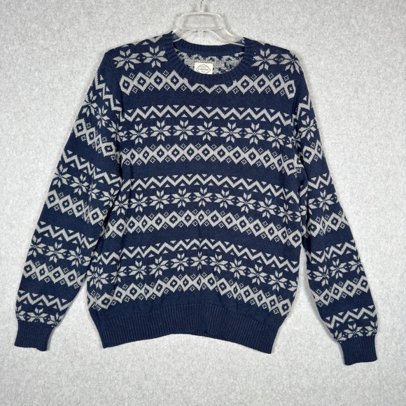 St John's Bay Fair Isle Sweater XL Mens Navy Blue Winter Knit Snowflake Grandpa - Picture 1 of 7